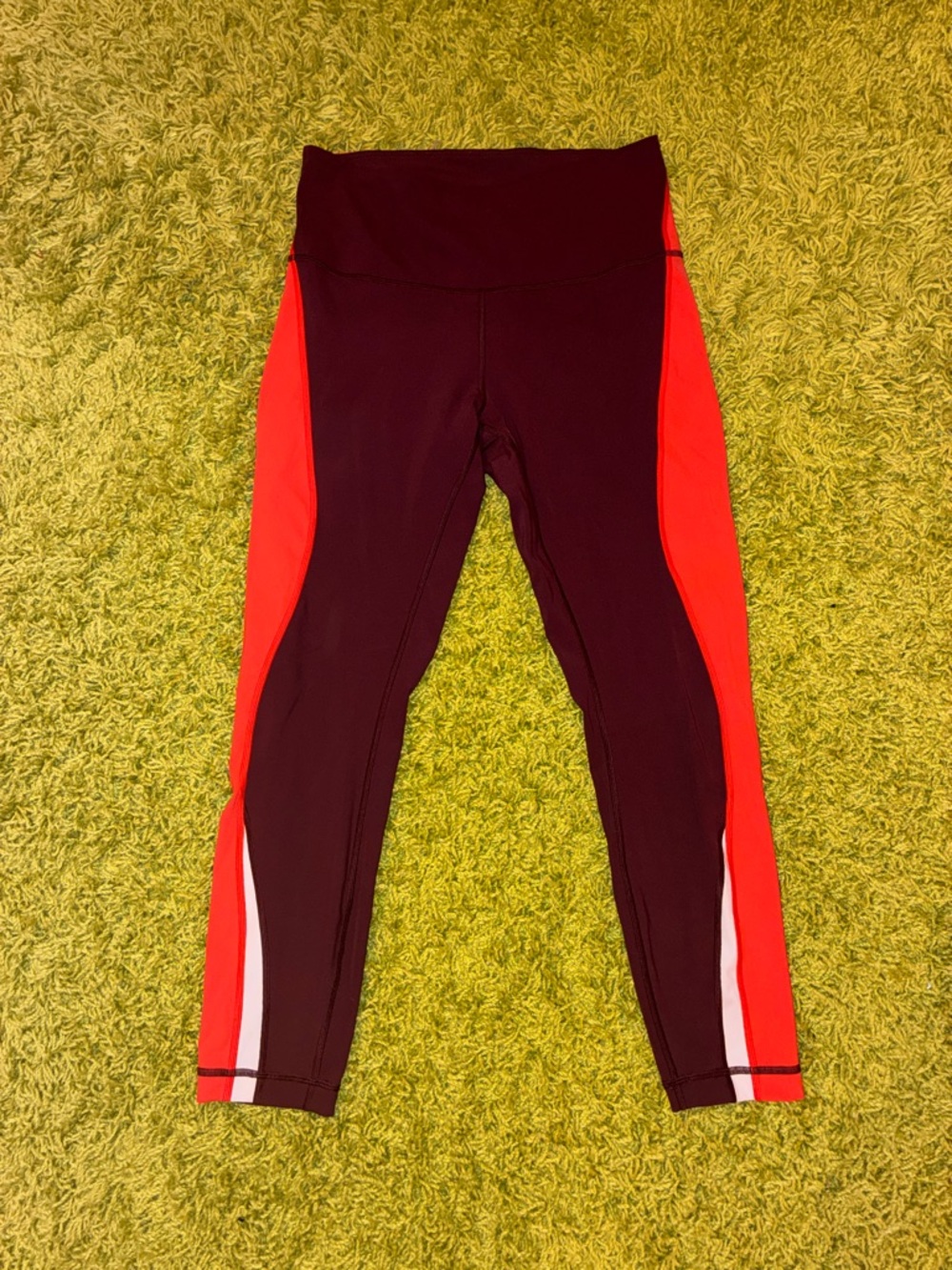Colorblock lululemon Leggings in Burgundy, Orange, and White